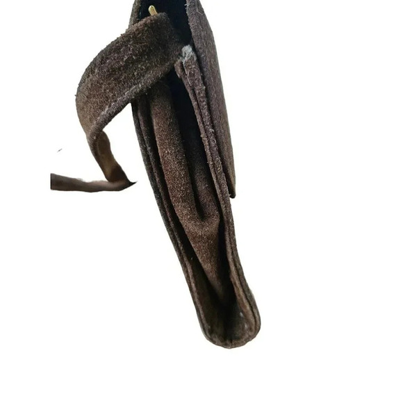 Made In Italy Shoulder bag Cognac Brown Suede Leather Structural Rectangle Purse - Picture 6 of 8